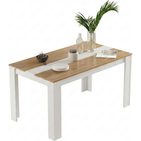 Table à Manger 8 Couverts Maxi Chêne et Blanc L 140 H 73.8 P 80 cm (1/5)