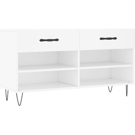 Banc à chaussures bottes commode étagère meuble entrée rangement 102 x 35 x 55 cm bois d'ingénierie blanc