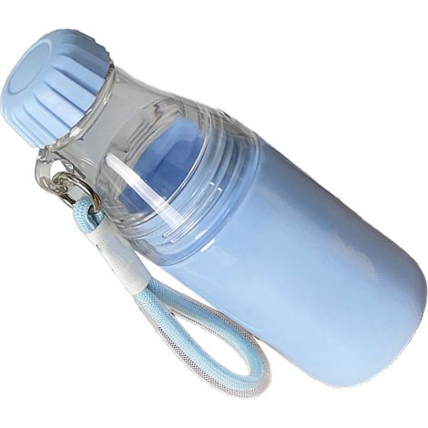 Tragbare Wasserflasche mit Kordel, abnehmbarem Becher, zwei Fächern, auslaufsicher, ideal für Büro, Zuhause, Auto und Outdoor-Aktivitäten. Farbe: Blau. (1/4)
