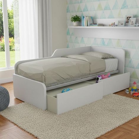 Letto singolo 80x190 con cassetti - Pratico e salvaspazio per camerette e stanzette - Bianco