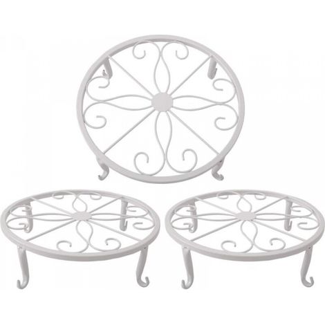 Support de pot de fleurs blanc 23 x 23 x 11,5 cm, support de plantes succulentes en fer rétro pour intérieur et extérieur, 3 pièces (1/5)