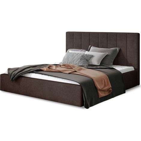 Lit adulte avec coffre de rangement Vareza – Tissu matelassé-Marron foncé-160x200 (1/5)