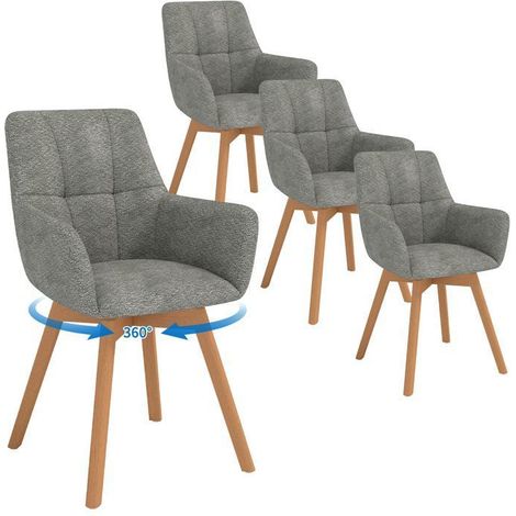 WAFTING Lot de 4 Chaises de Salle à Manger Pivotantes 360°, Accoudoirs et Pieds Bois, Dossier en Fausse Laine d’Agneau.Gris Foncé.