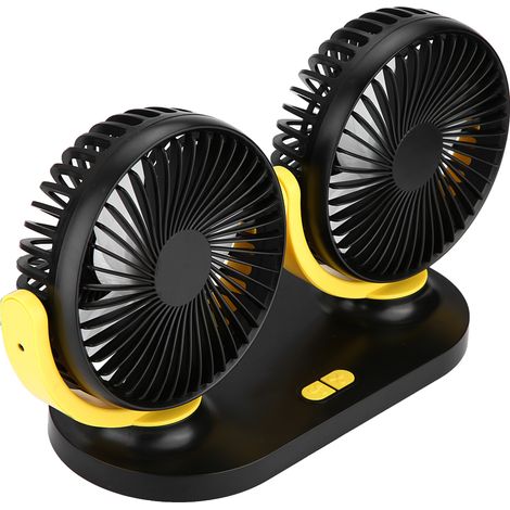 Ventilateur de voiture double tête USB, climatiseur portable, refroidissement et ventilation automatiques, 12V, noir et jaune. (1/5)