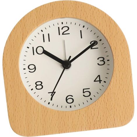 Réveil en bois naturel avec lumière LED douce, mouvement (1/4)