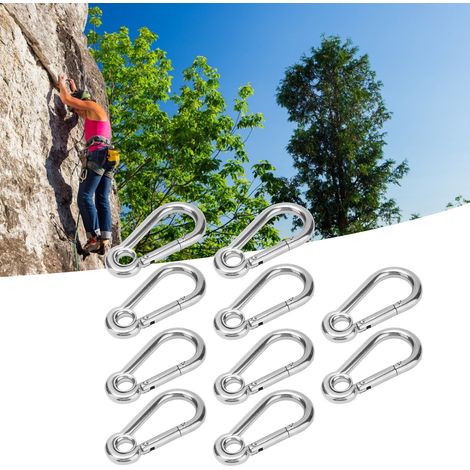 Verkauft in 10er-Packs, Edelstahl-Federschnalle mit Schlaufen, M4-M8, für Bergsteigen, Brandbekämpfung, Flucht, Eisklettern und Sicherheitsseilhaken für Felsklettern, M8. (1/5)