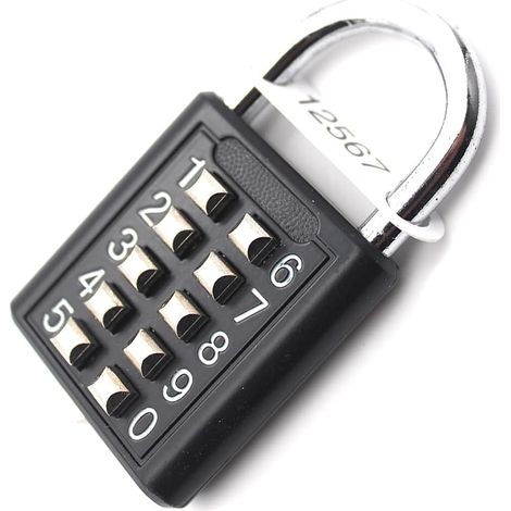10-Digit Cadenas à combinaison Serrure Combinée, Métal étanche et Fermoir Combiné en acier plaqué - Noir Anti-vol Bouton Cadenas