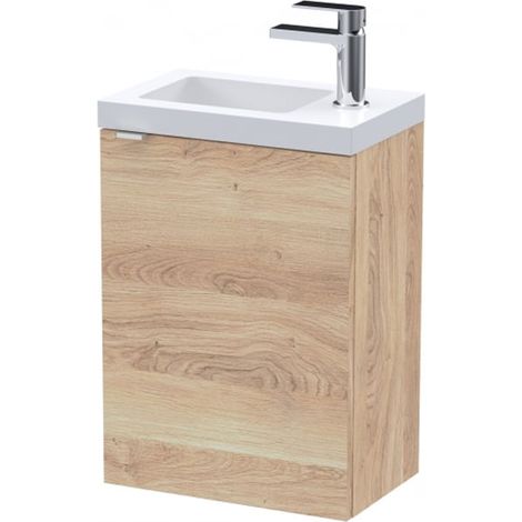 Hudson Reed Fusion Wall Hung 1-Door Vanity Unit with Compact Basin 400mm Wide - Bleached Oak (1/4)