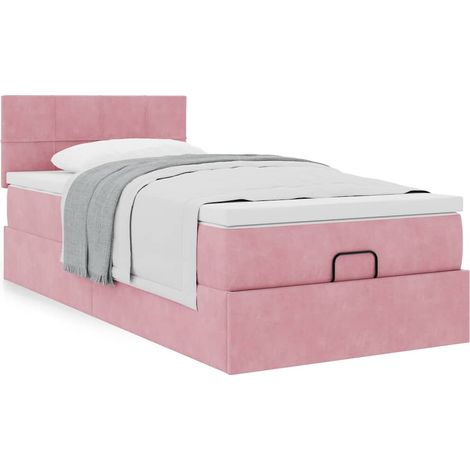 vidaXL Cadre de lit ottoman avec matelas rose 100x200 cm velours (1/5)
