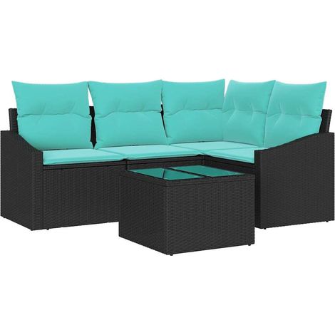 Sofa Set mit Kissen 5 pcs Schwarz Poly-Rattan vidaXL