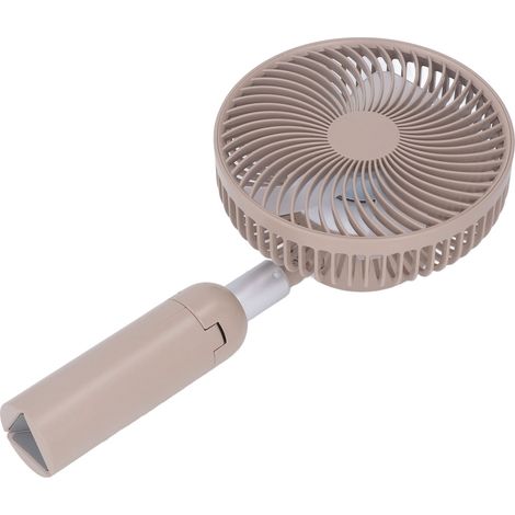 Ventilateur de bureau avec support télescopique, rechargeable par USB, portable et sur pied, pour le bureau et l'extérieur, couleur beige clair. (1/5)