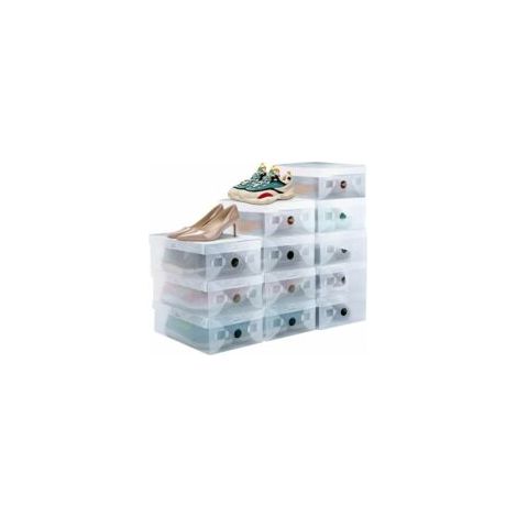 Set di 12 scatole porta scarpe impilabili, traspiranti, robuste, in plastica trasparente con sportello frontale per sneakers (taglia 39) - Trasparente - Crezuo