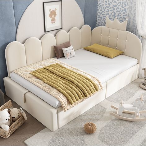 lit adulte daybed rangement 90x190 velours beige OKMYHOME (1/5)