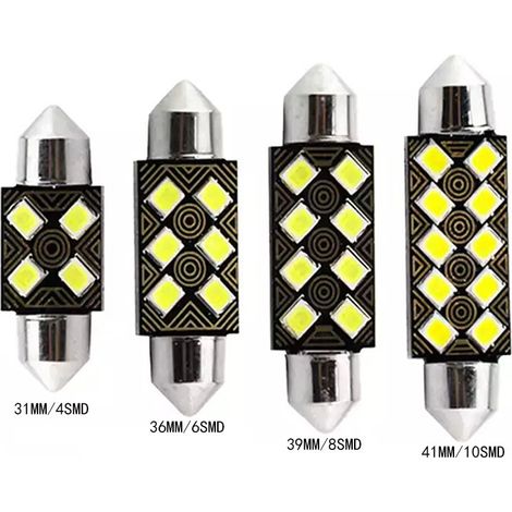 Lampe LED C5W Double Pointe 2835 4SMD 31mm 36mm 41mm 49mm 0.5W 8W 12V Blanc, Lampe de Lecture Plaque Coffre 200-500LM 0.15A 50000H PCB, Accessoire Voiture Universel(12pcs) (1/5)