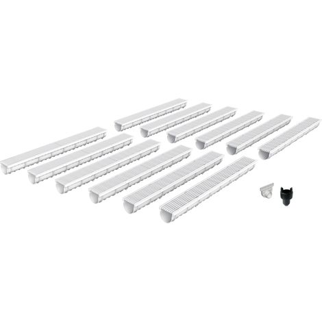 MEA – Pack de 12 caniveaux extérieurs avec grille en plastique recyclé gris – Largeur utile 10cm – Évacuation optimale des eaux de pluie – Norme EN1433