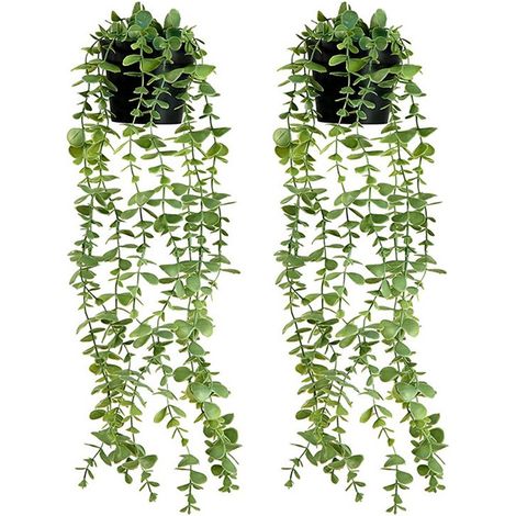 Plantas artificiales colgantes,Paquete de 2 plantas artificiales en maceta para interiores,Decoración de hiedra artificial verde (1/5)