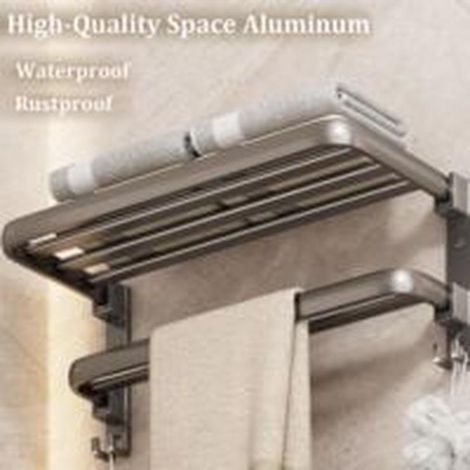 Porte-serviettes mural pliable de 50 cm, antirouille, avec barre et crochets pour salle de bain (1/2)