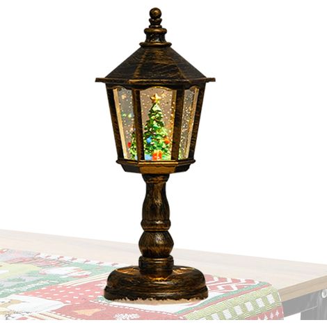 Lanterne de Noël style vintage – Boule à neige lumineuse à paillettes fonctionnant sur piles (1/5)