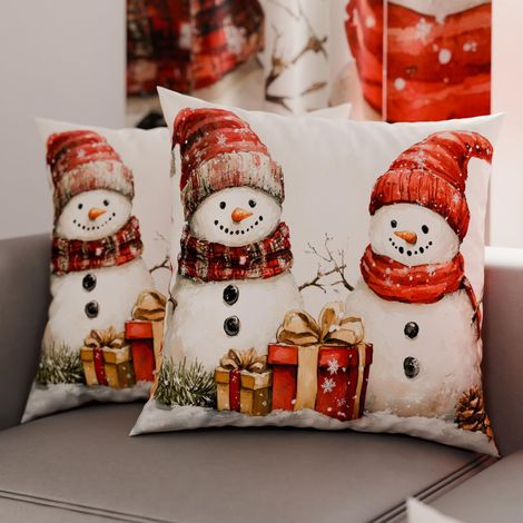 Paire de Housses de Coussin en Microfibre 60x60 cm, Coussins Décoratifs de Noël pour Chambre, Canapé, Salon, Lot de 2 Housses de Coussin, Taie d'Oreiller Bonhomme de Neige 01 (1/3)