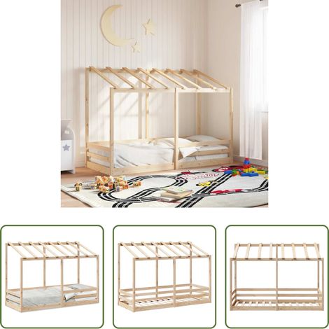 Holzbett - Kinderbett mit Dach 90x190 cm Massivholz Kiefer (1/5)
