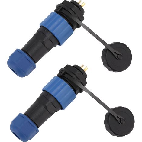 Lot de 2 connecteurs étanches SD16 IP68 pour l'aviation : fiche femelle SD16, prise mâle, filetage G3/8, écrou arrière SD16 à 2 broches (1/5)