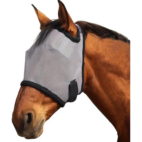Masque Anti Mouche Cheval Masque de Mouche de Cheval Couvrant Visage avec Oreilles Protection Yeux et Tête pour Équitation Pâturage Écurie (1/5)