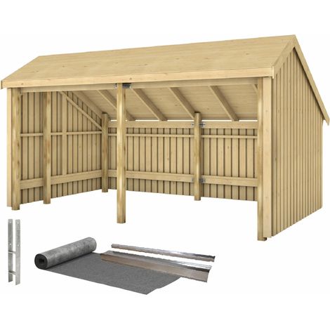 Plus Gartenhaus Multi 2 Module 416 x 238 cm natur offen mit H-Pfostenfüße (1/2)