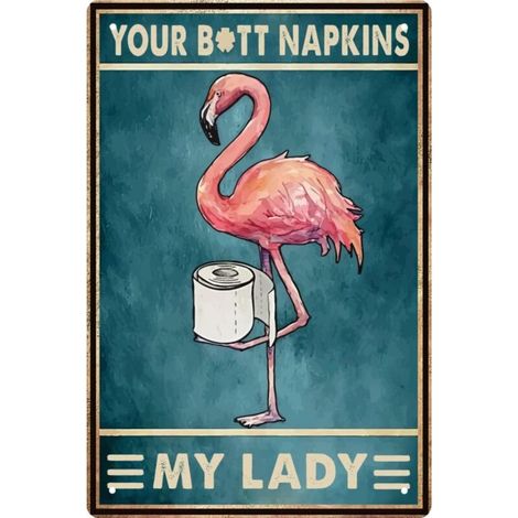 Décoration Murale Drôle de Salle de Bain à Flamant Rose, Plaque de Fer Métallique, Thème Retro Médiéval, Chambre de Maison, Toilettes Rustiques, Affiches Vintagées, Décoration Bizarre 20x30 Cm (1/5)