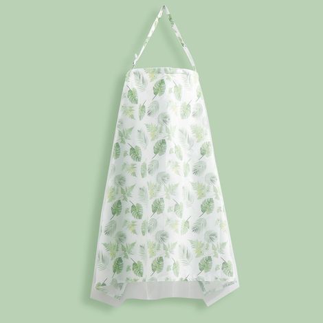 Grand abri d'allaitement respirant et doux pour une protection totale de l'intimité, avec filet, 100 x 68 cm, à motifs de feuilles blanches. (1/5)