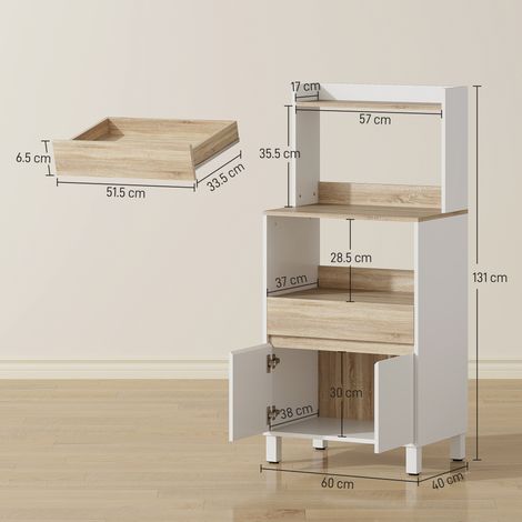 Meuble micro-ondes en bois avec étagère, étagère ouverte, tiroir et placard, 60 x 40 x 131 cm, blanc (1/5)