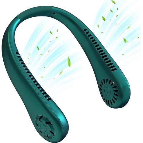 Ventilateur sans pales (vert) à fixer autour du cou, mini ventilateur USB portable, flux d'air ultra-puissant, brise naturelle silencieuse (1/5)