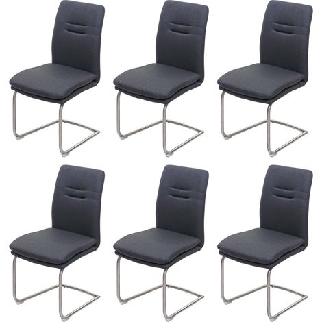 6x chaise de salle à manger HWC-H70, chaise de cuisine, tissu/textile acier brossé - gris foncé (1/5)