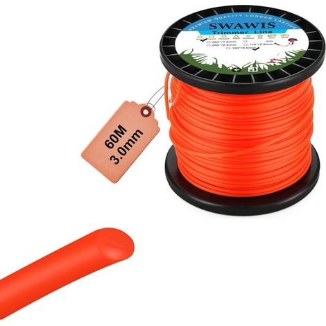 3.0mm/60m Round Nylon Cutting Line, Replacement Trimmer Line for Garden Weeds, Brush Cutter Line, Orange (1/5)