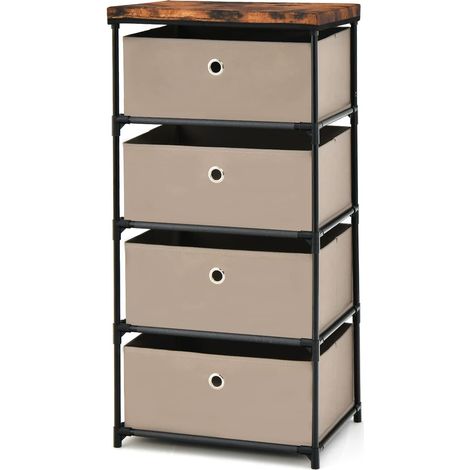 Costway – Commode enfant 4 tiroirs en tissu – Structure métallique stable – Dimensions 42x33,5x84,5cm – Rangement pliable et multifonctionnel (1/5)