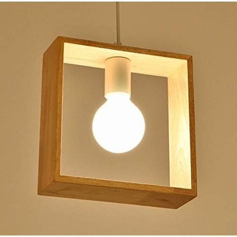 Moderne Pendelleuchte Holz Quadrat Esstischlampe Retro Hängeleuchte E27 für Schlafzimmer Küche Wohnzimmer Bars Cafét - Ohne Leuchtmittel
