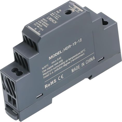 Alimentation Sur Rail DIN 12V DC 1.25A 15W, Entrée 100-240V AC 50/60 Hz Transformateur Sur Rail DIN pour l'Automatisation Domestique ou Industrielle (1/5)
