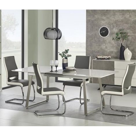 Table blanche et grise pieds métal 200x90cm Mally (1/4)