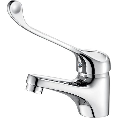 Grifo de lavabo con maneta médica, grifo de baño accesible, cromado, color plata.