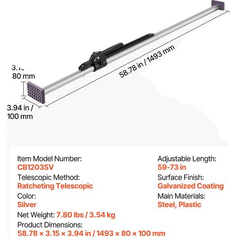 Stabilisateur de cargaison, longueur réglable, construction en acier robuste, 59-73pouces (1/2)