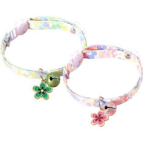 Lindo collar para gato con colgante de flor y cascabel, ajustable, 4 piezas (1/5)