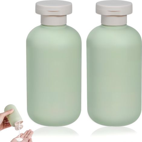 Set di 2 flaconi da viaggio ricaricabili per shampoo e balsamo con tappi a scatto per creme, lozioni, shampoo e balsamo. (1/2)