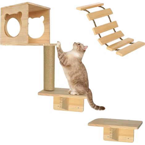 Étagère à chat, en bois de pin massif, design gain de place, 1 × Lit pour chat(pf) (1/2)