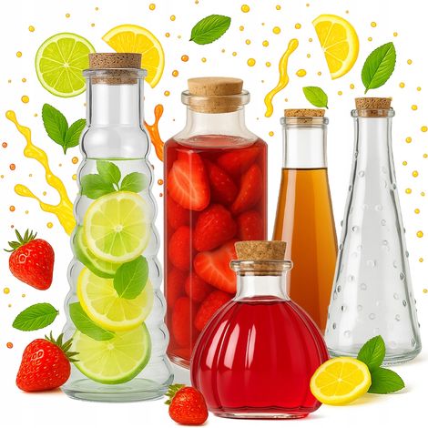 Set mit 5 Glasflaschen für Wein und Liköre – EINZIGARTIGES, STILVOLLES Geschenk für Zuhause (1/5)