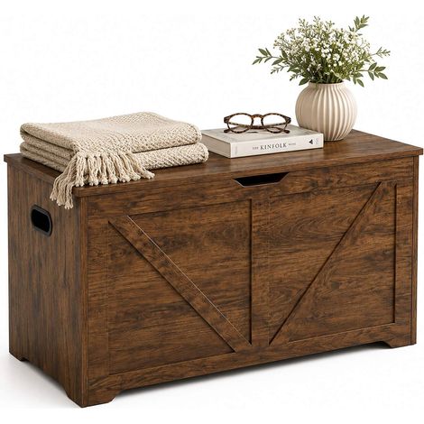 Barn-Style Storage Bench, Brown MDF - 100x40x46 cm (1/5)