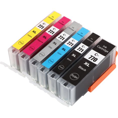 2er-Pack schwarze und farbige Tintenpatronen, kompatibel mit Canon PIXMA MG5770, MG6870, MG7770, TS5070, TS6070, TS8070 – BK CMY GY Pigmente (1/5)