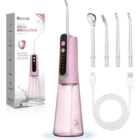 Hydropulseur Dentaire, 5 Modes, Autonomie 40 Jours, 4 Embouts à Jet Hydropulseur sans fil rechargeable USB-C, étanchéité IPX7, adapté aux bagues dentaires pour soins buccaux journaliers (1/5)