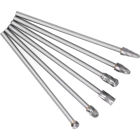 Set mit 6 Hartmetallfräsern, massive Wolframstahl-Rotationsfräser, längliche zylindrische Form, Holzpolier- und Schnitzset, Bohr- und Gravurwerkzeug (1/5)