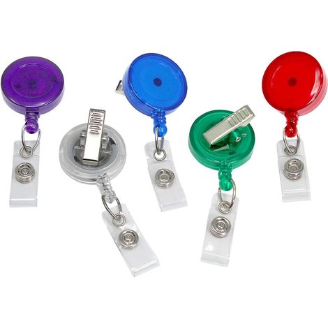 Badge Reel Rétractable - Cordon Nylon 76 cm - Pince Alligator Pivotante 360° - Pour Badge d'Identification - Lot de 25 (1/5)