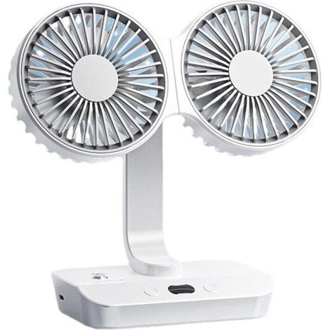 Ventilador de doble cara, ventilador de escritorio oscilante doble, ventilador de escritorio oscilante doble, ventilador recargable por USB de 4 velocidades
