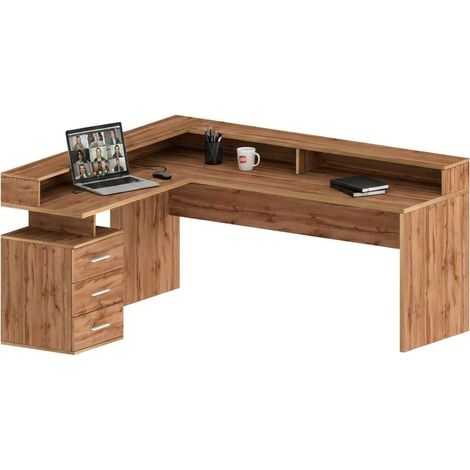 Dmora - Bureau Dcerretell, Bureau d'angle avec plateau, Bureau polyvalent, 180x90h160 cm, Chêne